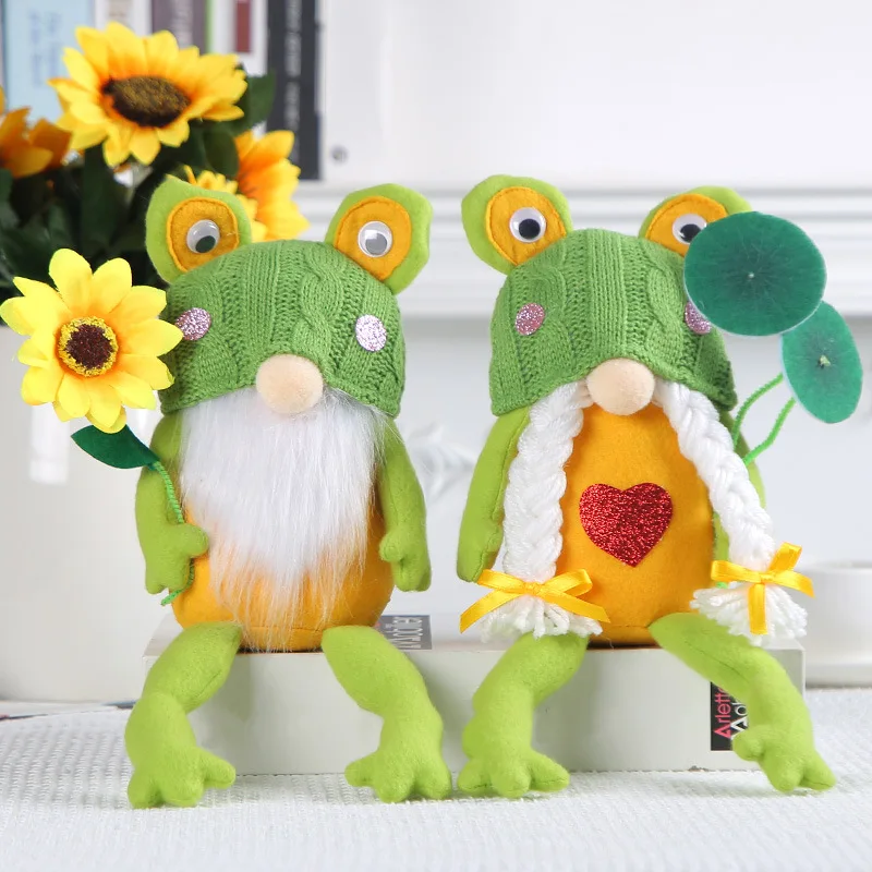 Cute Frog Rudolf Doll Desktop Decoration Knitted Hat Faceless Dwarf Goblin Doll Party Decoration Christmas Props Accessories