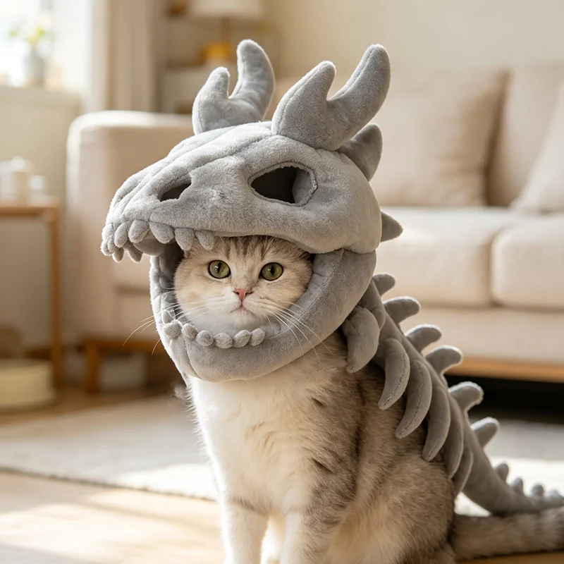 90/120cm 3D Skeleton Plush Skull Toy Realistic Dinosaur Themed Wearable Mask Cute Funny Headwear for Carnival Cosplay