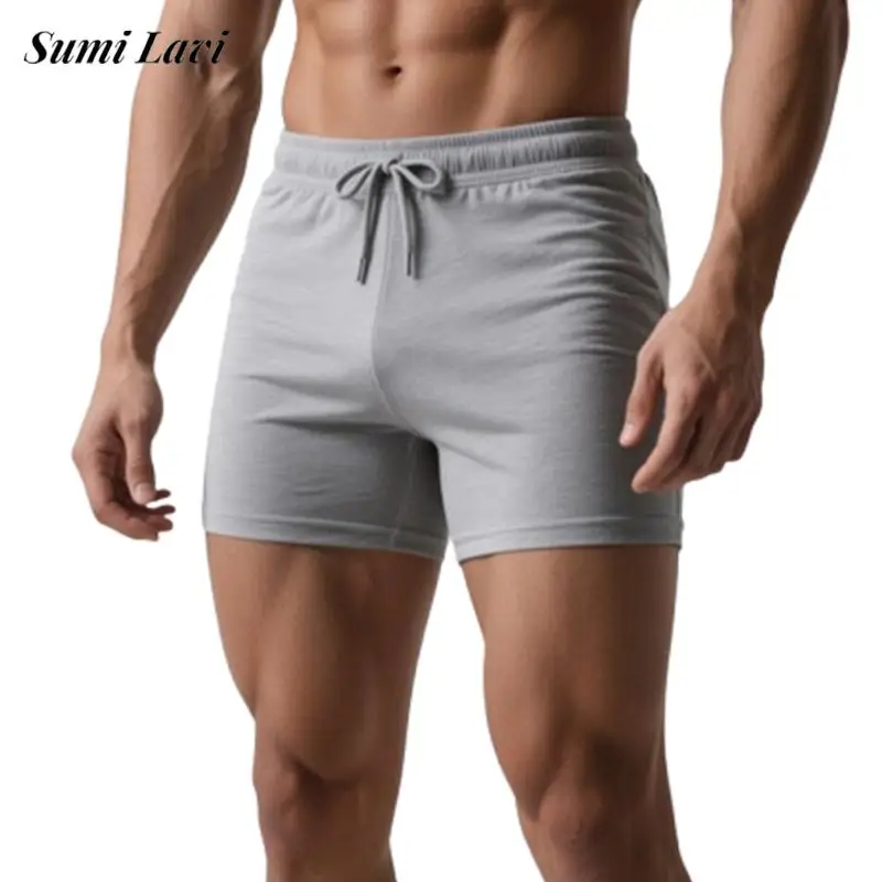 

Спортивные мужские эластичные шорты для фитнеса, летние повседневные однотонные шорты с завязками, эластичные шорты для мужчин, модные шорты на шнуровке