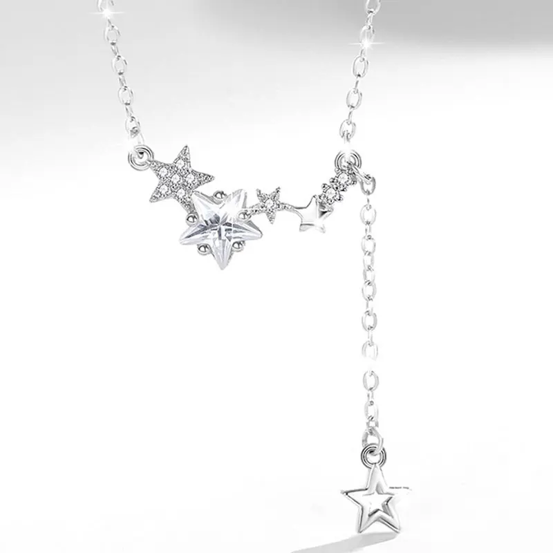 

Fashionable 925 Sterling Silver Meteor Stars Crystal For Women Adjustable Collarbone necklace Birthday Party Accessories Gifts