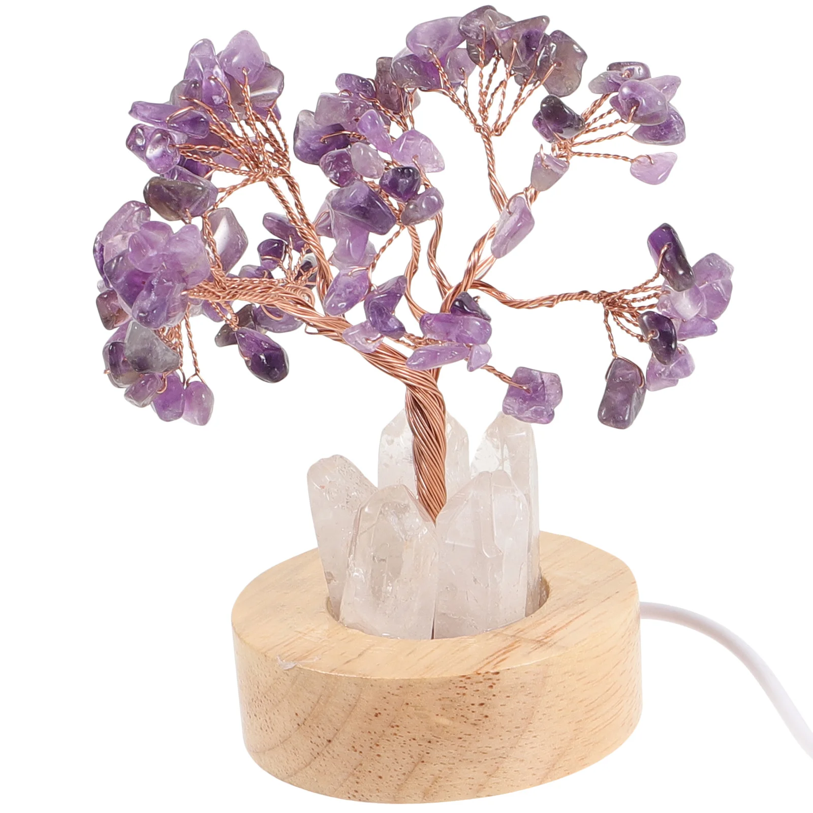 

Amethyst Tree Night Light Single Crystal Wooden Lamps Decorative Small Bedside Lamp Warm Atmosphere Bedroom LED Lighting