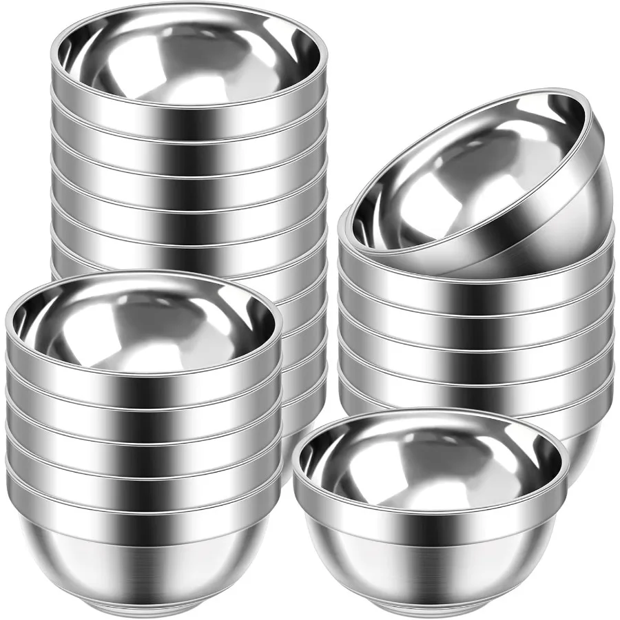 

20 Pack 304 Stainless Steel Bowls Set 34oz Metal Double Walled Insulated Snack Mixing Lightweight Multipurpose Toddler Dinner B