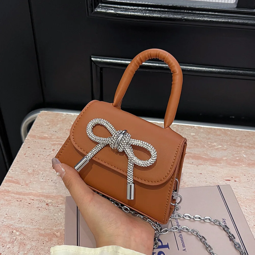 Stylish PU Women's Handbag with Chic Bowknot Design - Mini Square Bag with Chain Handle