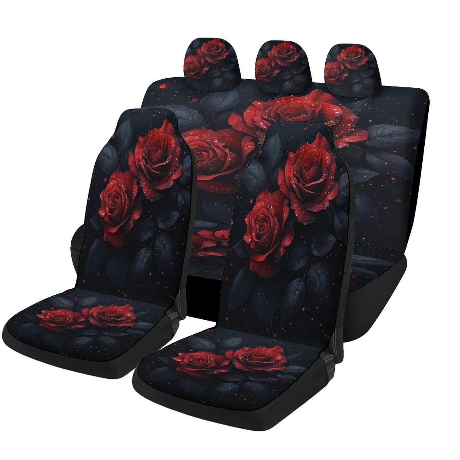 

Red Roses Bloom Designed Car Seat Cover Set For Most Cars, Trendy High-quality Car Seat Protector Covers Full Set, Universal Car