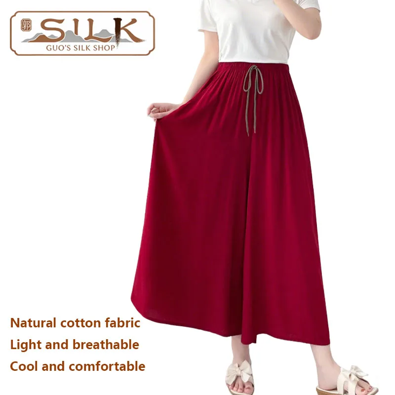 

Хлопковые женские длинные брюки с высокой талией, на шнуровке, повседневные, широкие, удобные, дышащие, влагоотводящие, весна-лето