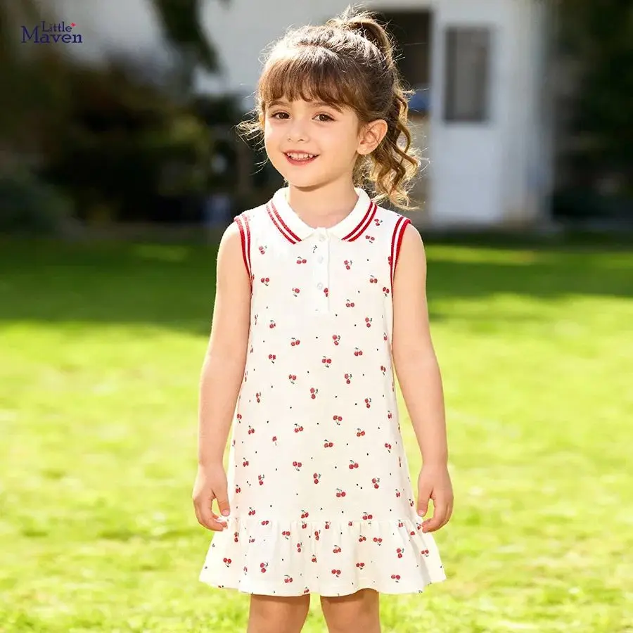 

Summer Fashion Girls Polo Dresses Kids Clothes Round Neck Cherry Princess Dress Kids Casual Daily Holiday Birthday Party Dress