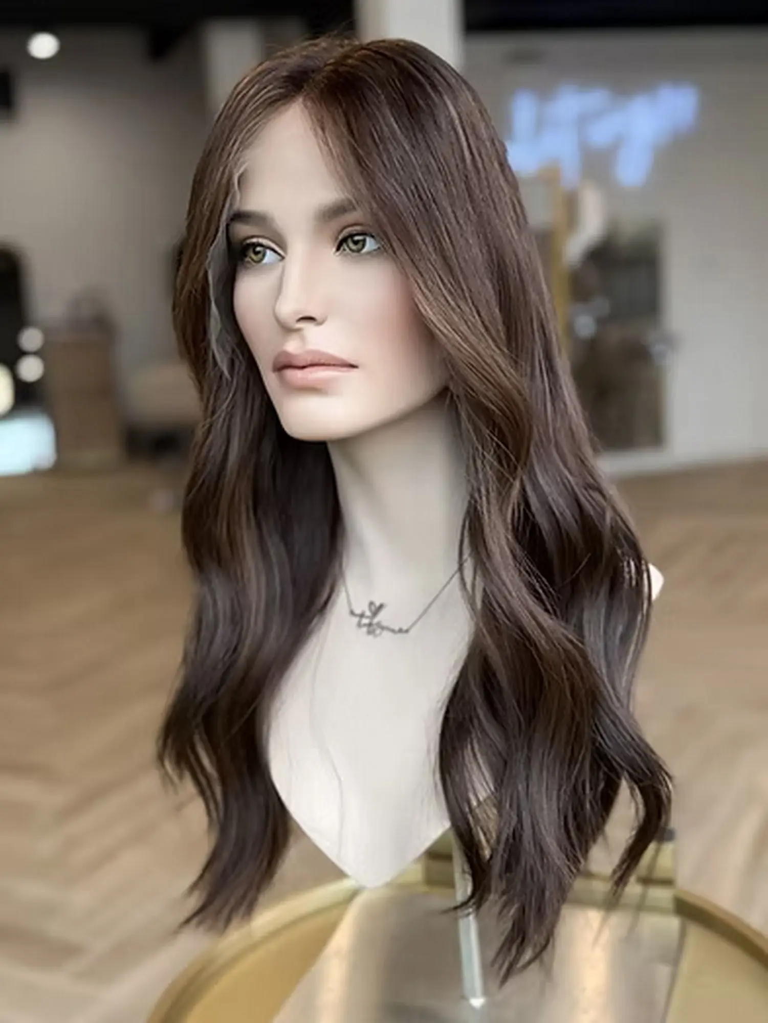 24 Inches Brunette Dark Wigs with Blonde Highlights Ladies Wig Long Length Loose Wave Glueless Wigs Synthetic Hair Ready To Wear