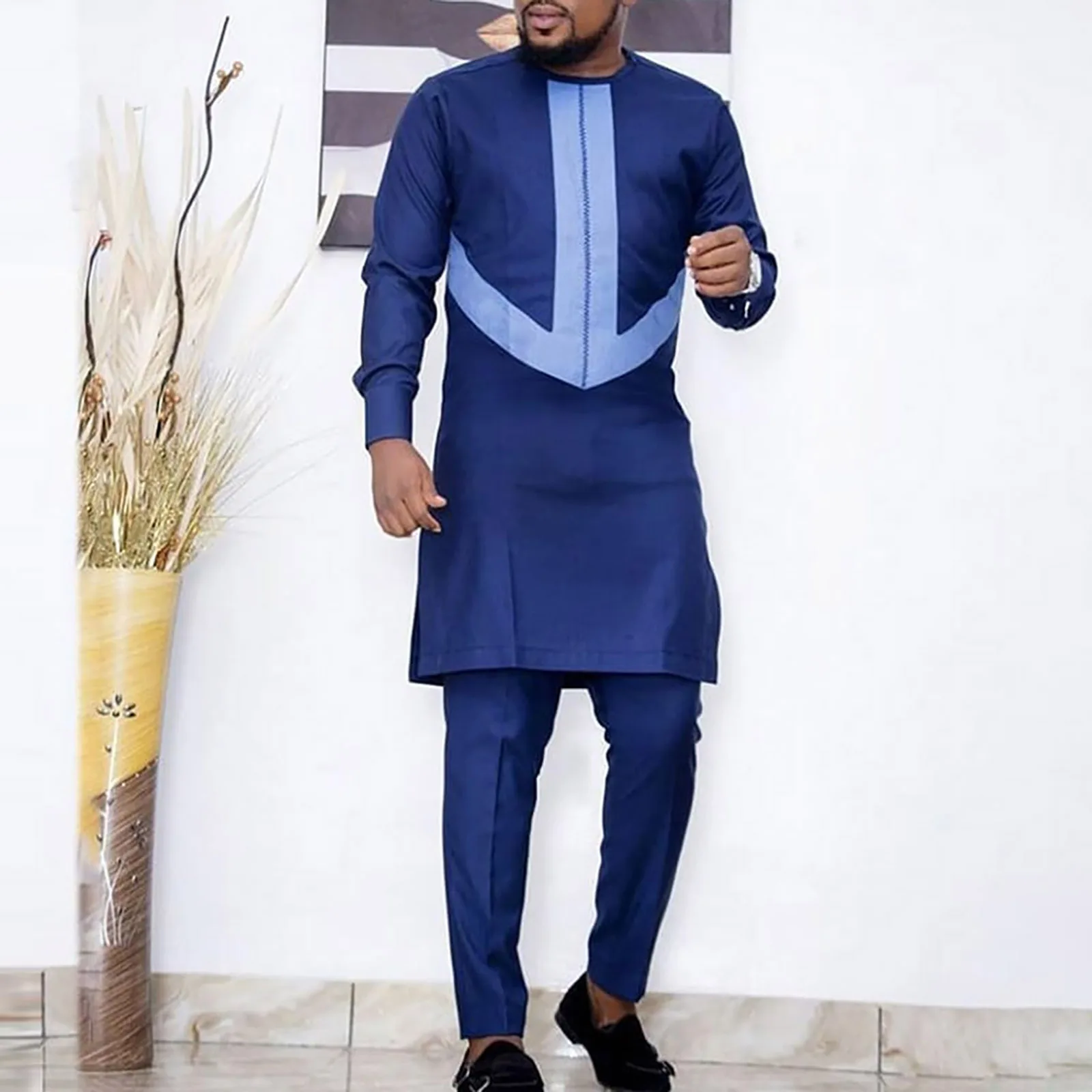 Traje elegante de estilo africano para hombre, traje de lujo a rayas a cuadros, conjunto de un solo pecho y pantalones, traje de negocios informal de 2 piezas, 2024