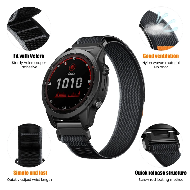 20mm/22mm/26mm Trail Loop Nylon Strap Quick-release Strap for Garmin FENIX 8 and 22/22/26mm Watch Band Series image 2