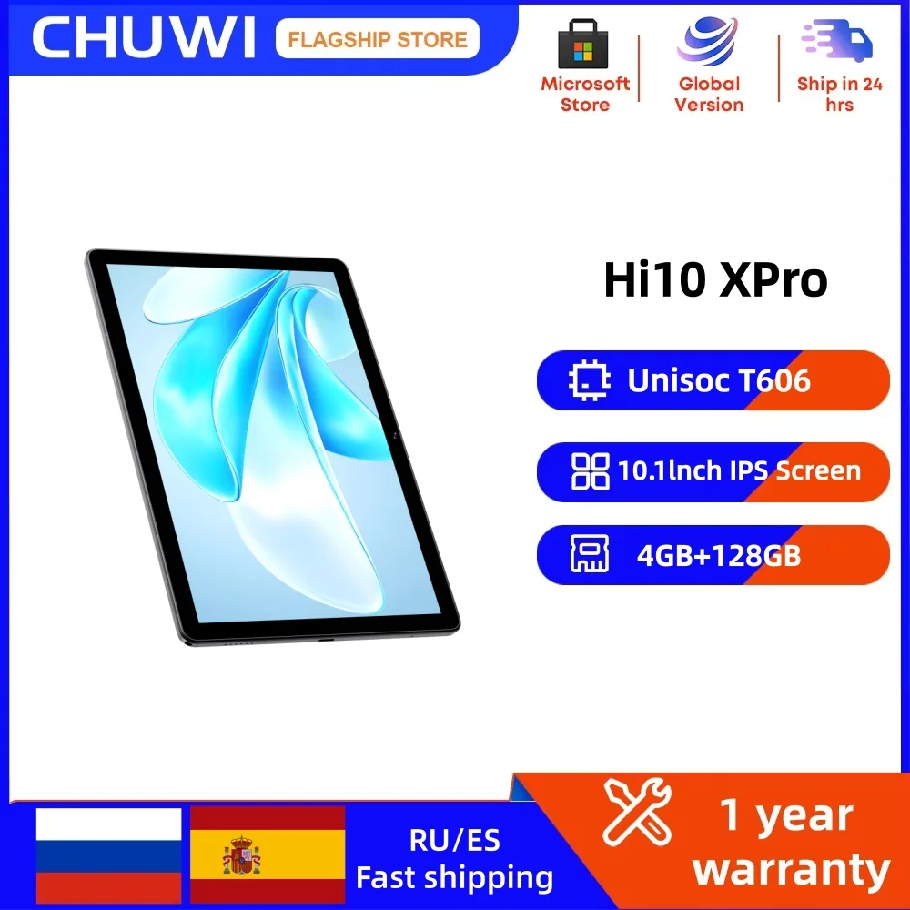 CHUWI Hi10 XPro 4GB RAM 128GB ROM Tablet 10.1 inci 4G LTE Widevine L1 Unisoc T606 Tablet PC Wifi 2.4G/5G Android 13 Baterai 7000mAh