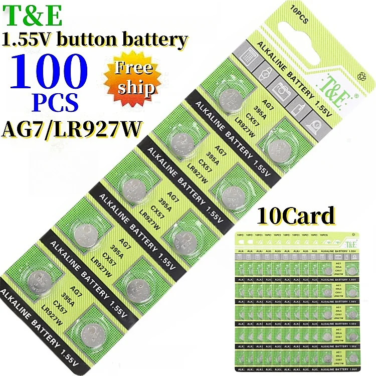 100PCS  AG7 LR927 LR57 SR927W 399 GR927 395A AG 7 Battery 1.55V Button Batteries For Watch Toys Remote Cell Coin Battery