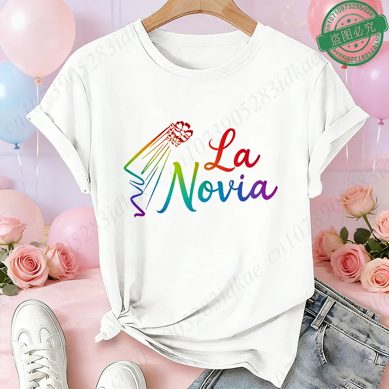 Spanish Women Team Bride Tribe T-Shirts Colorful Bride Silhouette Print Casual Tops for Single Farewell Bridal Party Hen Night
