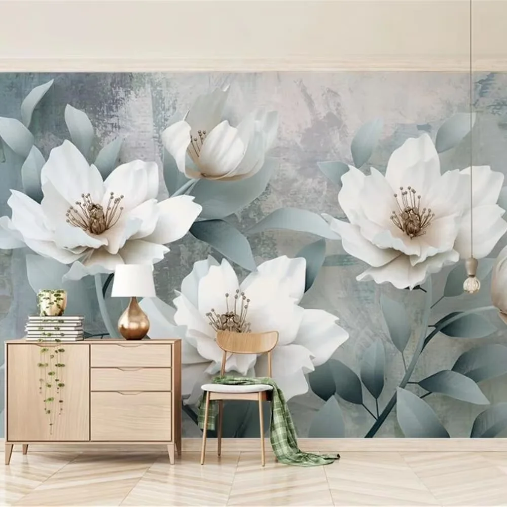 

Пользовательские 3D фреска современные креативные винтажные цветы обои ТВ фон тисненные цветы настенная бумага украшение гостиной 3D искусство