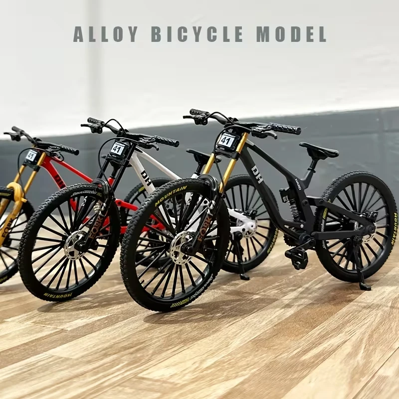 

New Alloy Bicycle Toy with Base Cast Metal Front And Rear Shock Absorption Realistic Collectible Simulation Toy