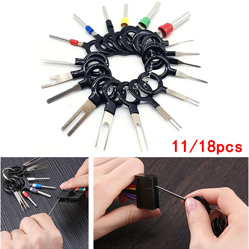 

11/18pcs Car Terminal Removal Repair Tools Electrical Wiring Crimp Connector Pin Extractor Kit Keys Automotive Plug Pullers