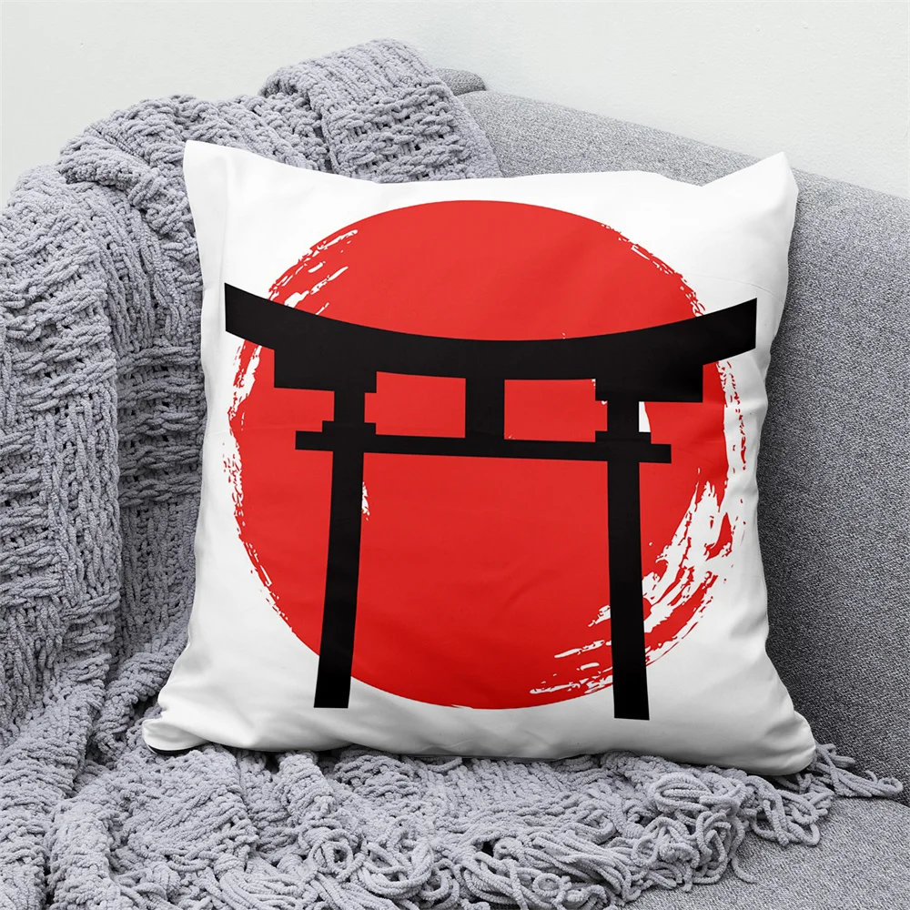 Lucky Cat Japanese Style Sofa Bed Decorative Pillow Cover Home Decor Mount Fuji Art Cushion