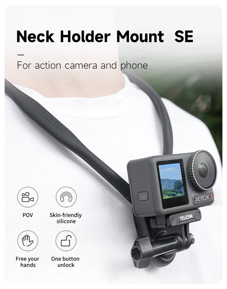 TELESIN Halshalterung Brusthalterung für GoPro Hero 13 12 11 10 9 8 7 Insta360 DJI Osmo Action Silikon-Action-Kamera-Zubehör – Detail 1