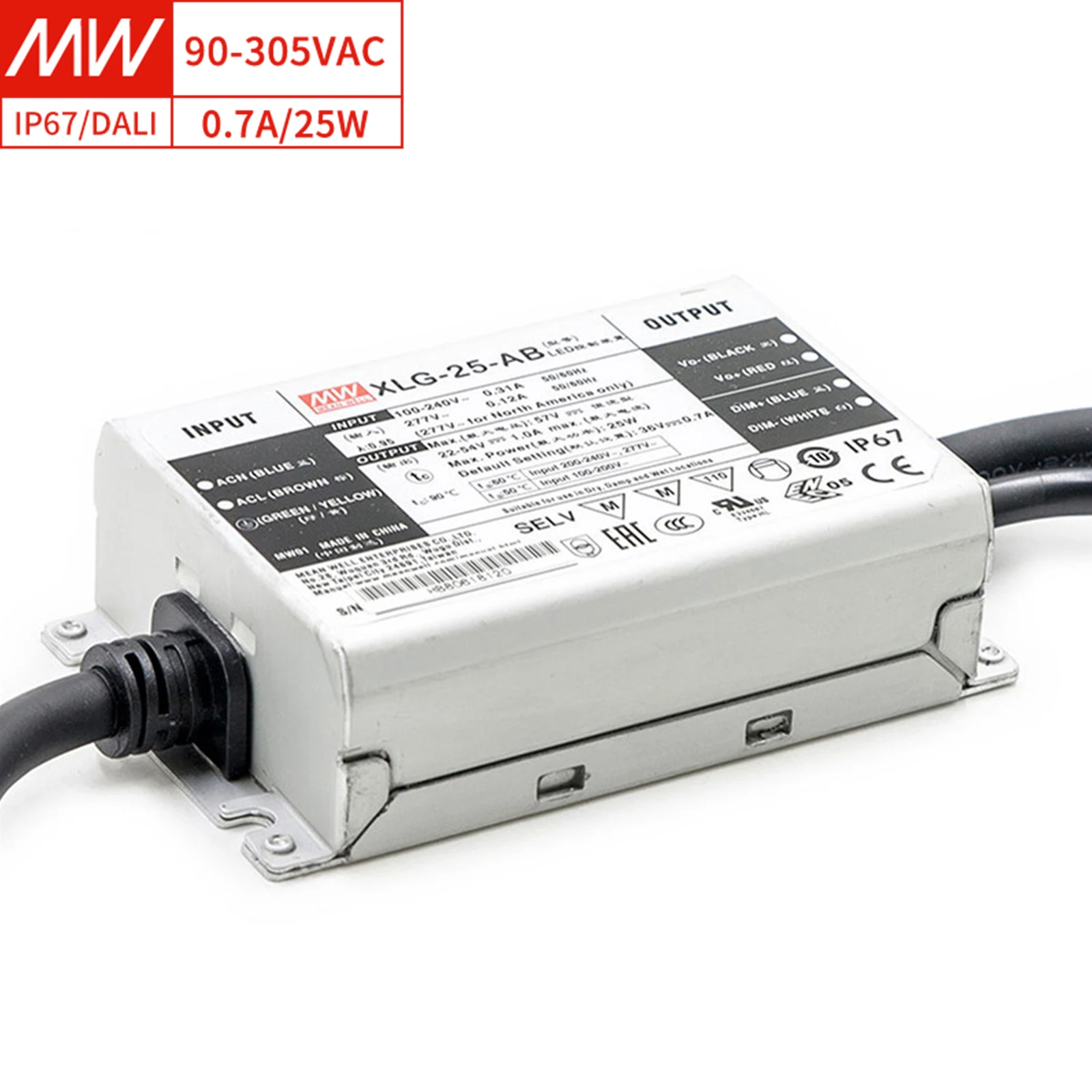 

XLG-25-AB 700mA 25W 22-54V Dimmable IP67 Waterproof Dc 24v Constant Voltage/Current LED Driver for Industrial Lighting