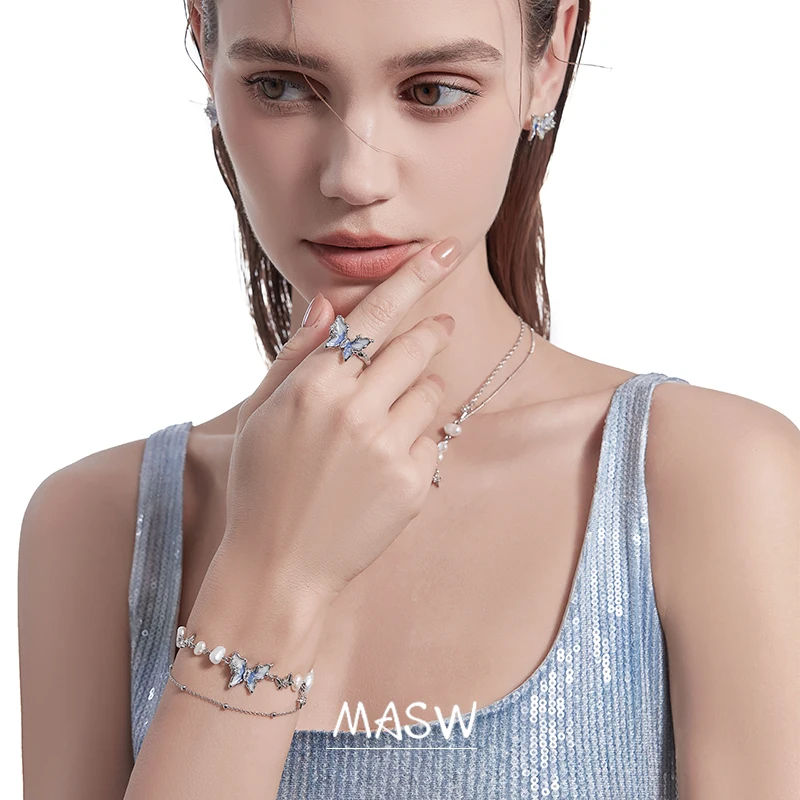 MASW Original Design Spring Summer Style Pretty Butterfly Rings For Women Girl Party Gift Hot Sale Trend Jewelry Accessories
