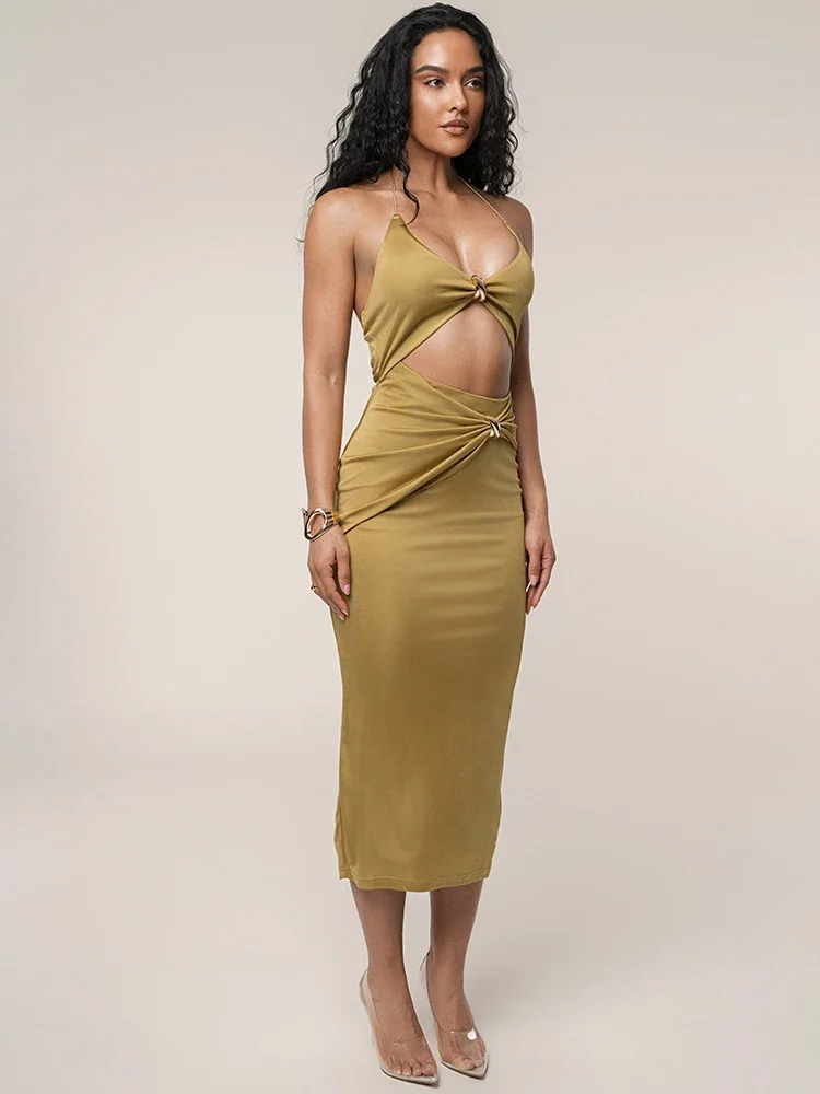 XIAOTANG Ausschnitt Off-Schulter Sexy Maxikleid Damen Sommermode Trägerloses ärmelloses rückenfreies figurbetontes Club-Party-langes Kleid