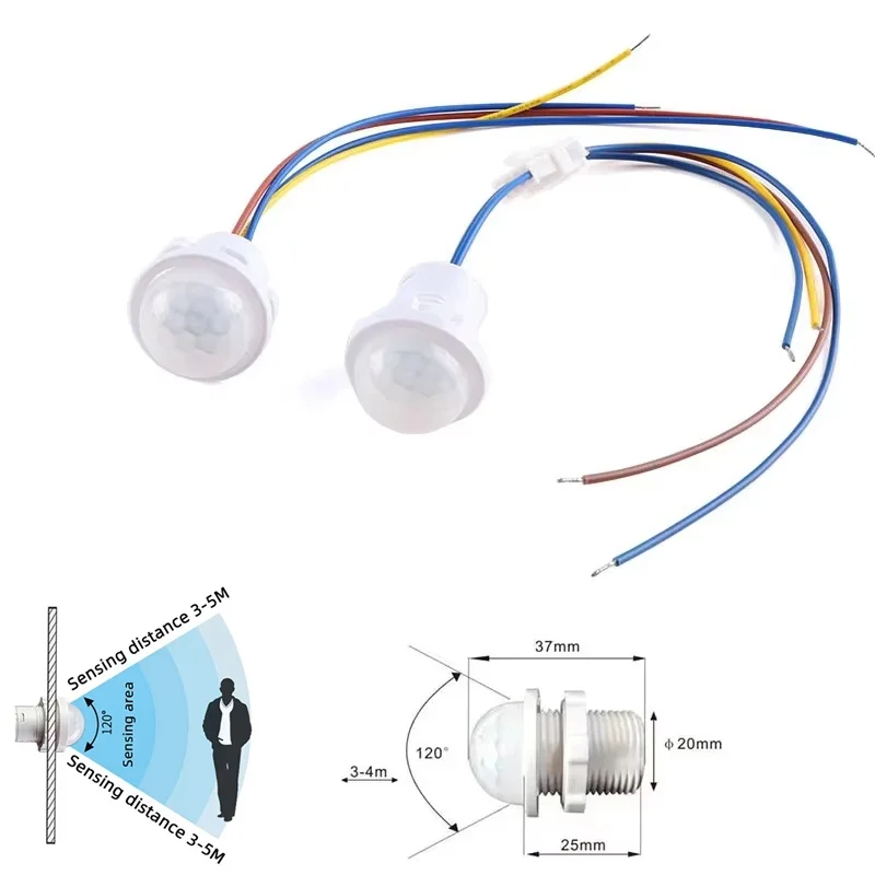 Mini LED Light Switch PIR Sensor Detector Smart Switch 110V 240V PIR Infrared Motion Sensor Switch Indoor On/Off With Adjustment