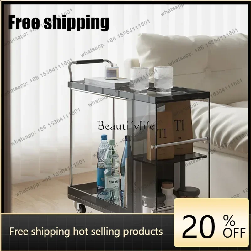 LD Acrylic Light Luxury Living Room Sofa Side Few Trolleys Simple Shelves Movable Dining Car