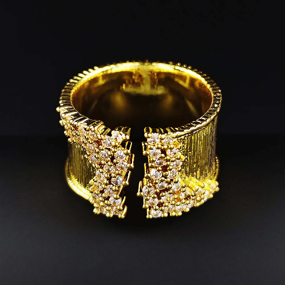 Euramerican Jewelry New Creative Jewelry Luxury Micro Inset Zircon Gold Color Unisex Ring Wedding Party Ring F1556