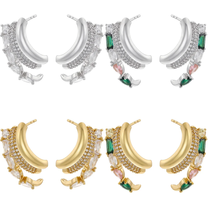 ZHUKOU multi layers stones stud earrings for women Brass cubic zirconia small hoop earrings Innovative jewelry wholesale VE1189