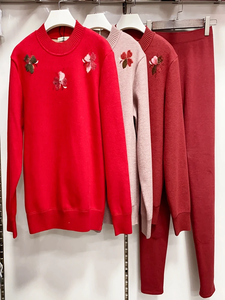 jinpai-880-women's-fce-lined-embroidered-round-ne-thi-warmth-underwear-set-wool-plus-size-extra-length-autumn-clothes