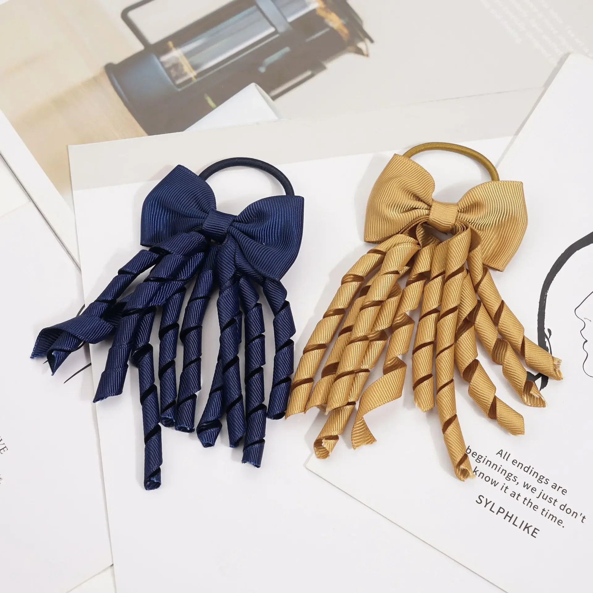 Fashion Girl Tassel Ponytail Holders Curly Ribbons Streamers Hair Ring Cute Bows Elastic Children Rubber Band Hair Accessories