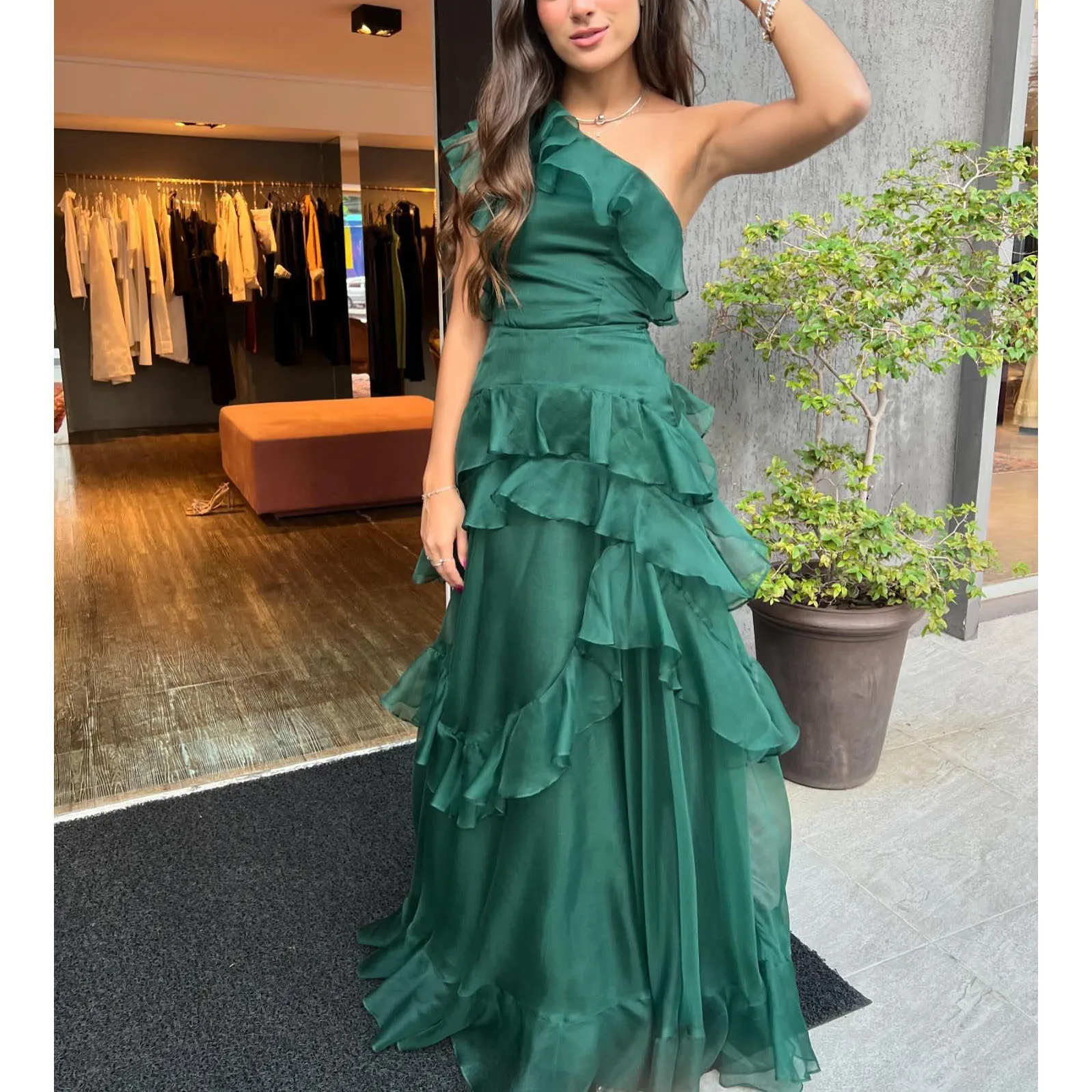 2026 venda quente moda babados mulher vestido de festa sexy um ombro camadas encantador roupas de natal