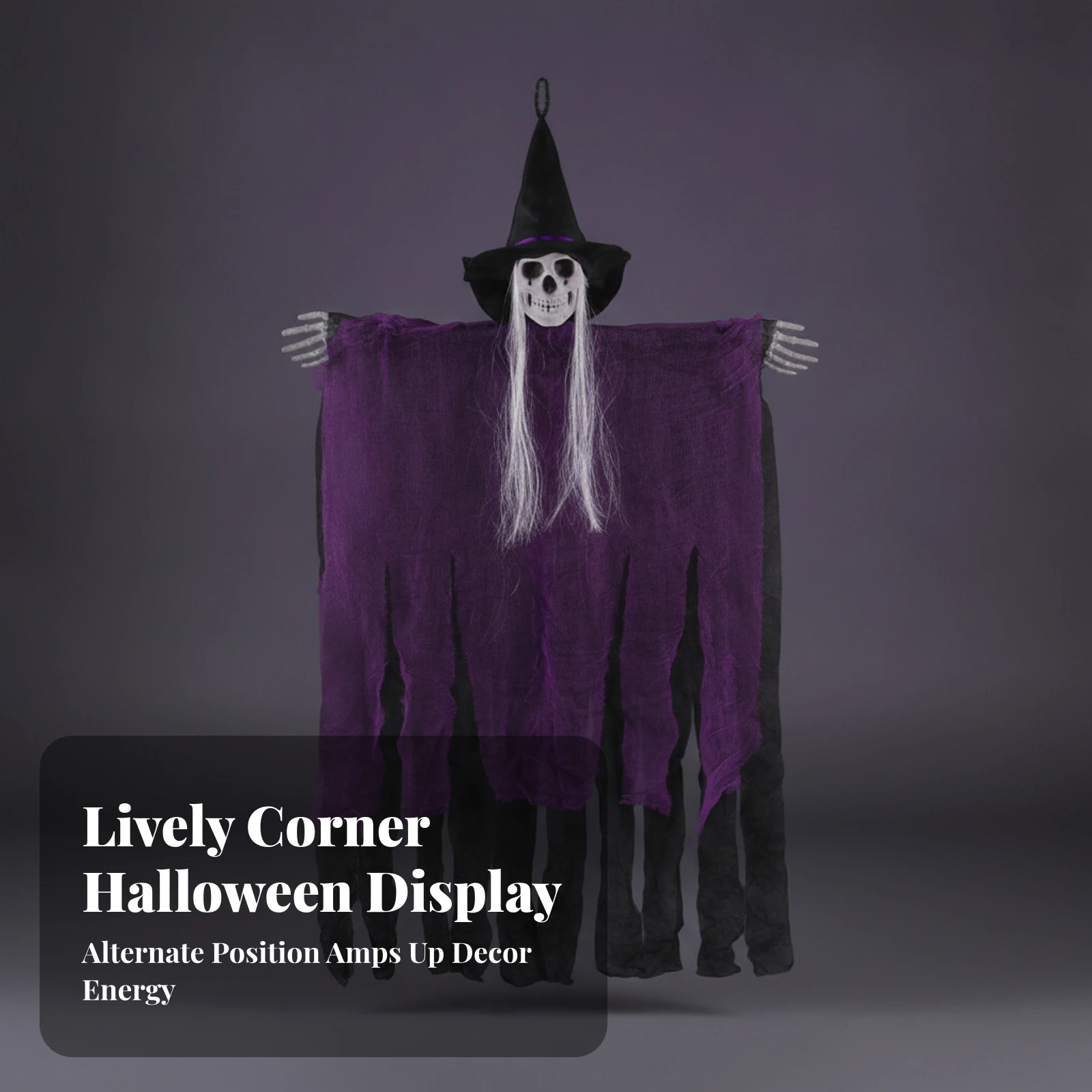 

Violet Band Hanging Witch Skeleton Decoration Festive Tattered Witch Wall Hanging Pointed Hat