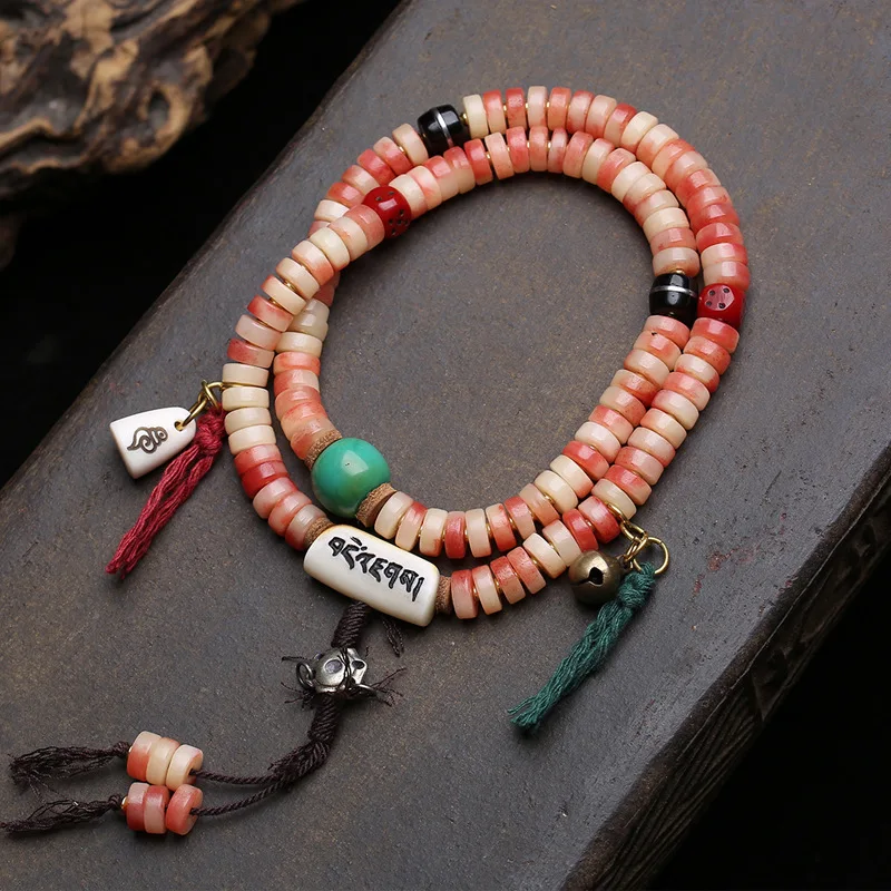 Natural Semi-Blood Disc , 108 Beads A Hand-Held Buddhist Prayer Necklace, Coconut And Bone Accessories