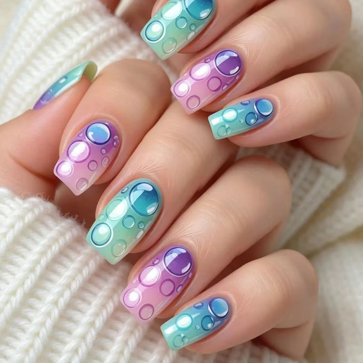 

24PC European and American Fashion Blue water wave pattern Wearing Armor, Press on Fake Nails, Fake Nail Set, Essential for Nail Art