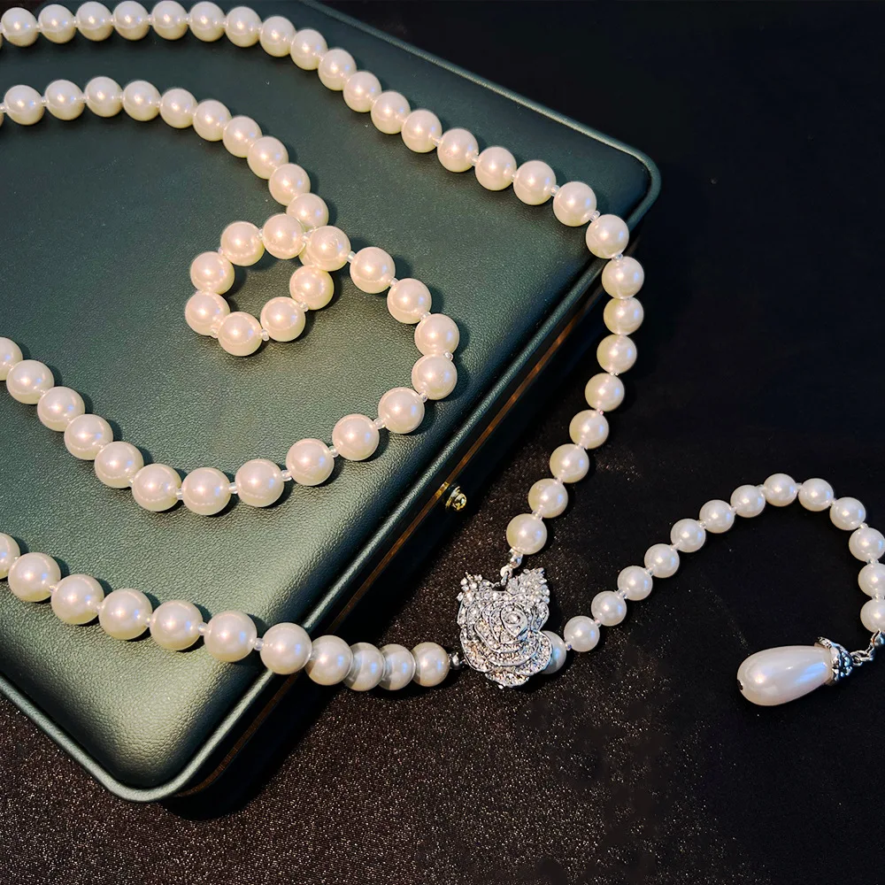 French pearl sweater chain women's pearl necklace texture luxury elegance high sense water drop necklace collarbone chain jewelr