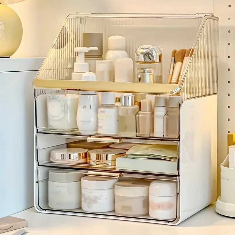 Large Capacity Makeup Organizer with 3 Drawers, Cosmetic Storage Box for Vanity Table, Clear Skincare & Perfume Display view 2