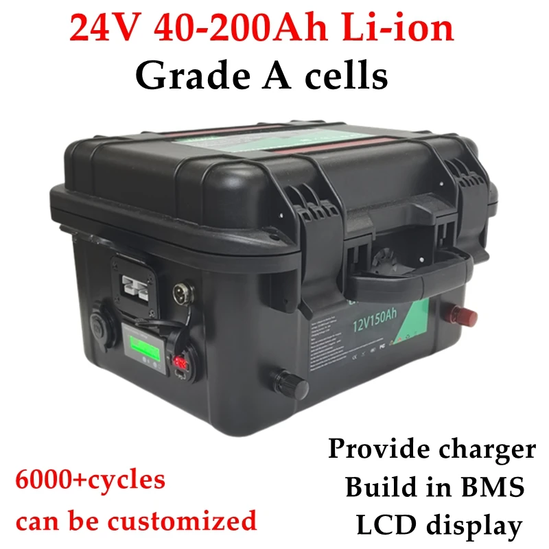 

Battery 24V 80Ah Li-ion 40Ah 50Ah 100Ah 120Ah 150Ah 180Ah 200Ah Lithium Ion Battery for 2KW Trolling Motor Solar System RV