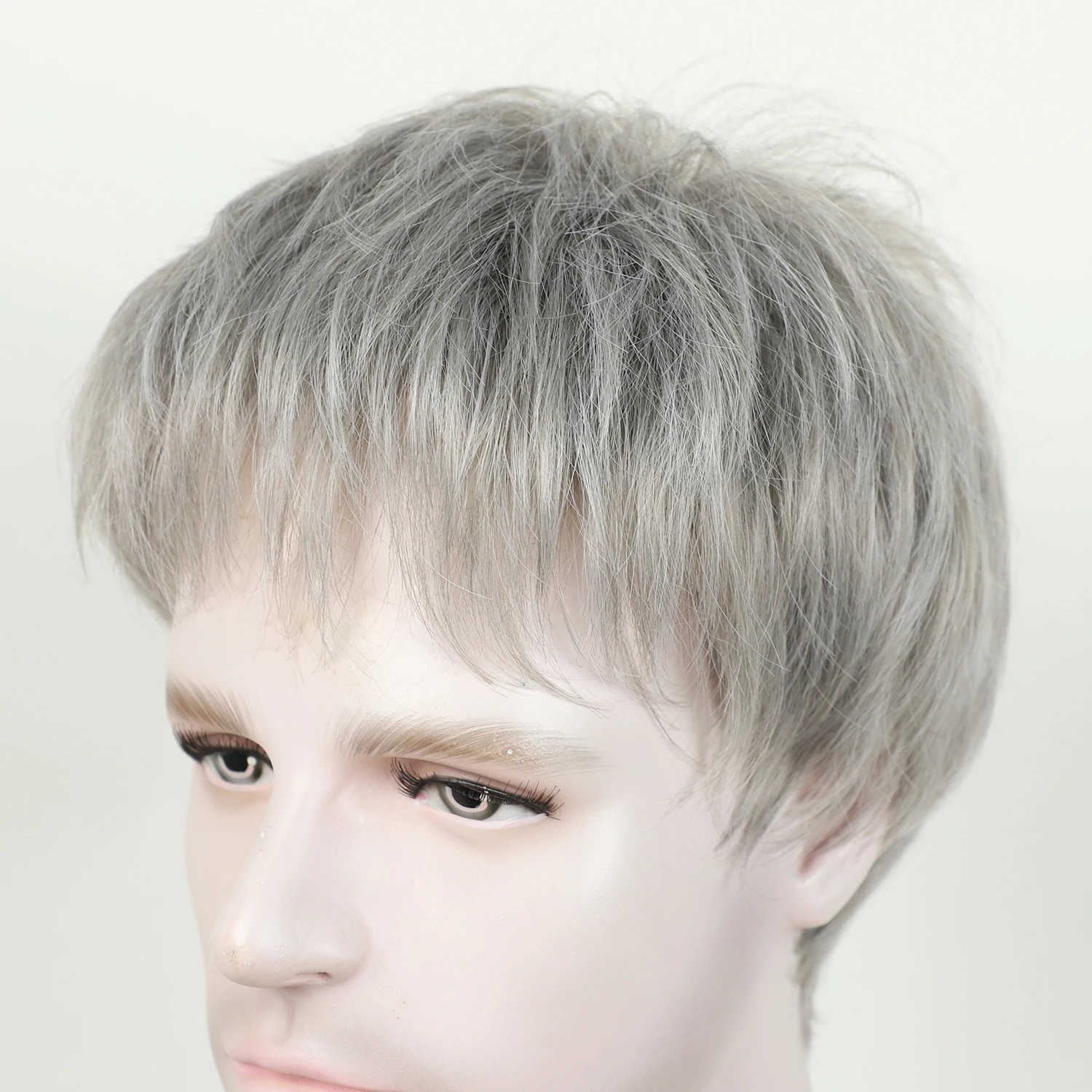 Parrucche sintetiche corte moda uomo con frangia colore grigio naturale resistente al calore capelli nonno parrucca da festa quotidiana grigio