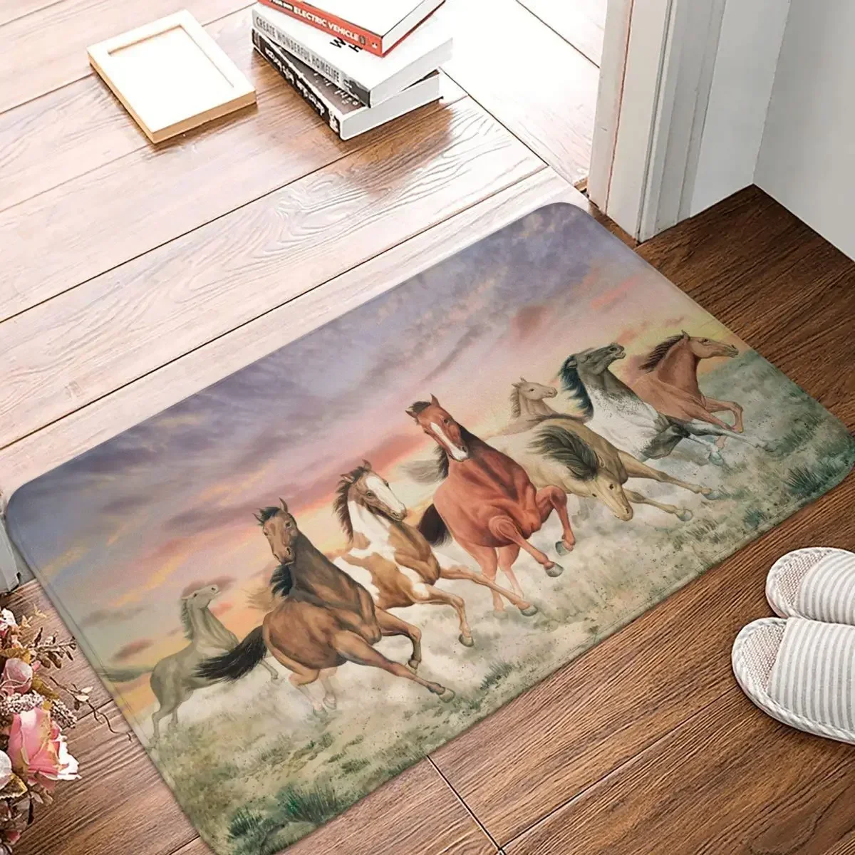 Galloping Horse Running Non-slip Rug Doormat Bath Mat Cloud Balcony Carpet Entrance Door Decor