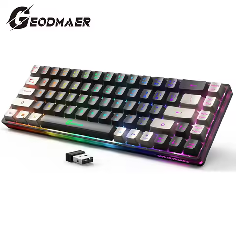 GEODMAER Wireless Gaming Keyboard Rechargeable Backlit Gaming Keyboard 68 Keys English/Spanish Layout 2.4G Keyboard for PC