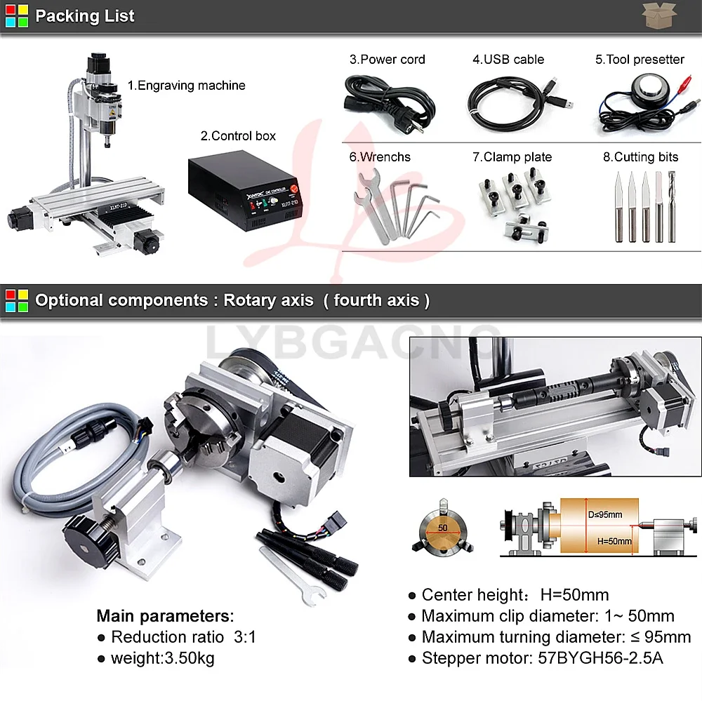 XLNTCNC XLNT-21D 300W CNC Router Engraver 3axis 4axis USB Port 230X120mm Engraving Drilling and Milling Machine for Woodworking