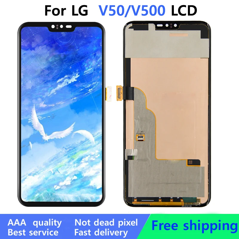 Tela de toque LCD para lg v50, 100% testado, montagem digitalizador, peça de reposição com moldura, peça de reparo