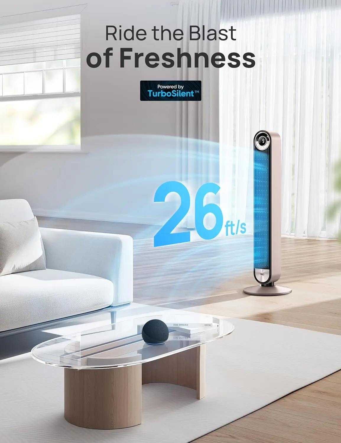 Dreo-Smart Tower Fans para casa, ventilador oscilante 90 °, quarto e interior, controlo por voz, piso, temporizador 12H, silencioso, sem lâminas, 42 pol