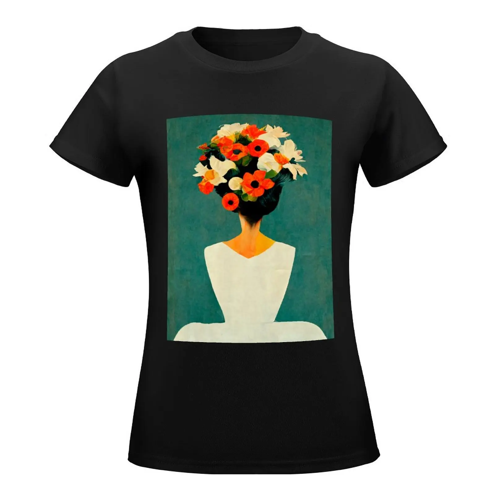 Silhouette of a woman with flowers in her head T-Shirt tops female vintage sublime tshirts woman