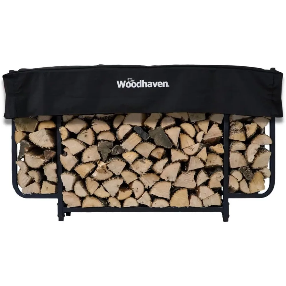 

Woodhaven Black 6ft Courtyard Outdoor Firewood Rack With Cover - Heavy Duty Metal Log Holder - UV Stable Powder Coat Finish - Ma
