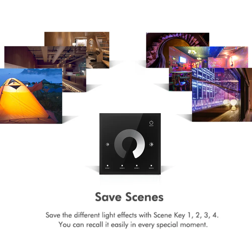 LED Wall Switch Dimmer LED Controller Wall- Mounted Glass Cover Touch Panel Switch for DC12V-24V COB 5050 Single Color LED Strip