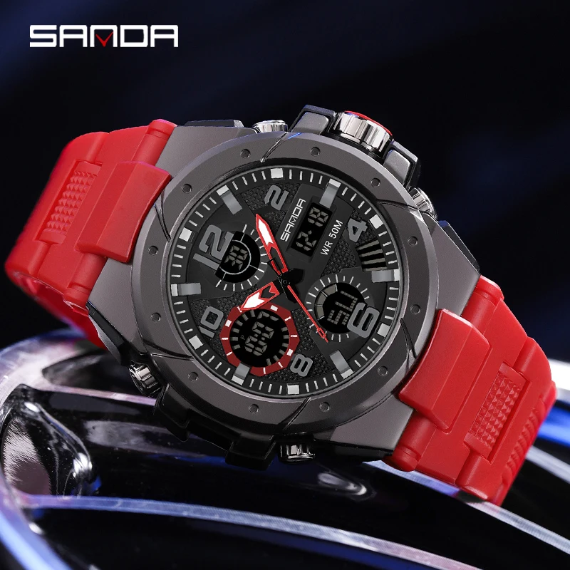 SANDA New Style Top Sale Model Men Watch Outdoor Sports 50M Waterproof Watch Alarm Fashion Analog Digital Electron Quartz Watch