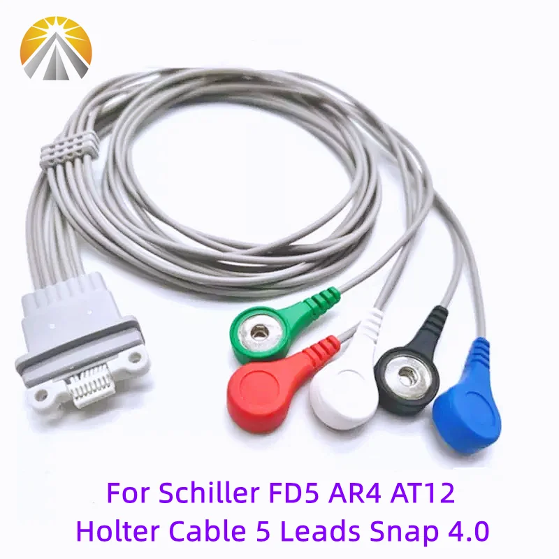 

For Schiller FD5 AR4 AT12 Plus Multilink ECG Holter Patient Cable 5 Leadwires 24 Hours Holter Dynamic Leads Snap 4.0