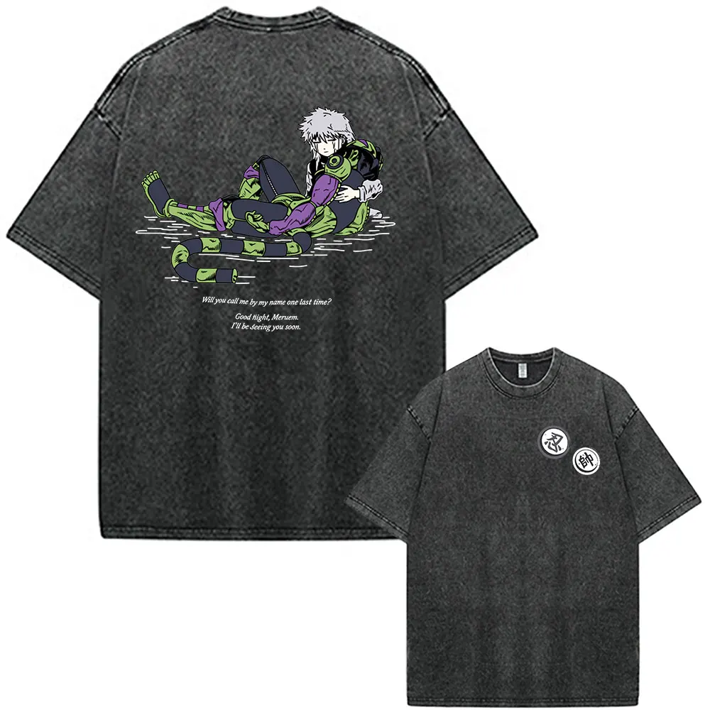 Anime Hunter X Hunter Killua Zoldyck Meruem Manga Vintage Washed T-shirt Men Women Fashion Casual Cotton Short Sleeve T-shirts