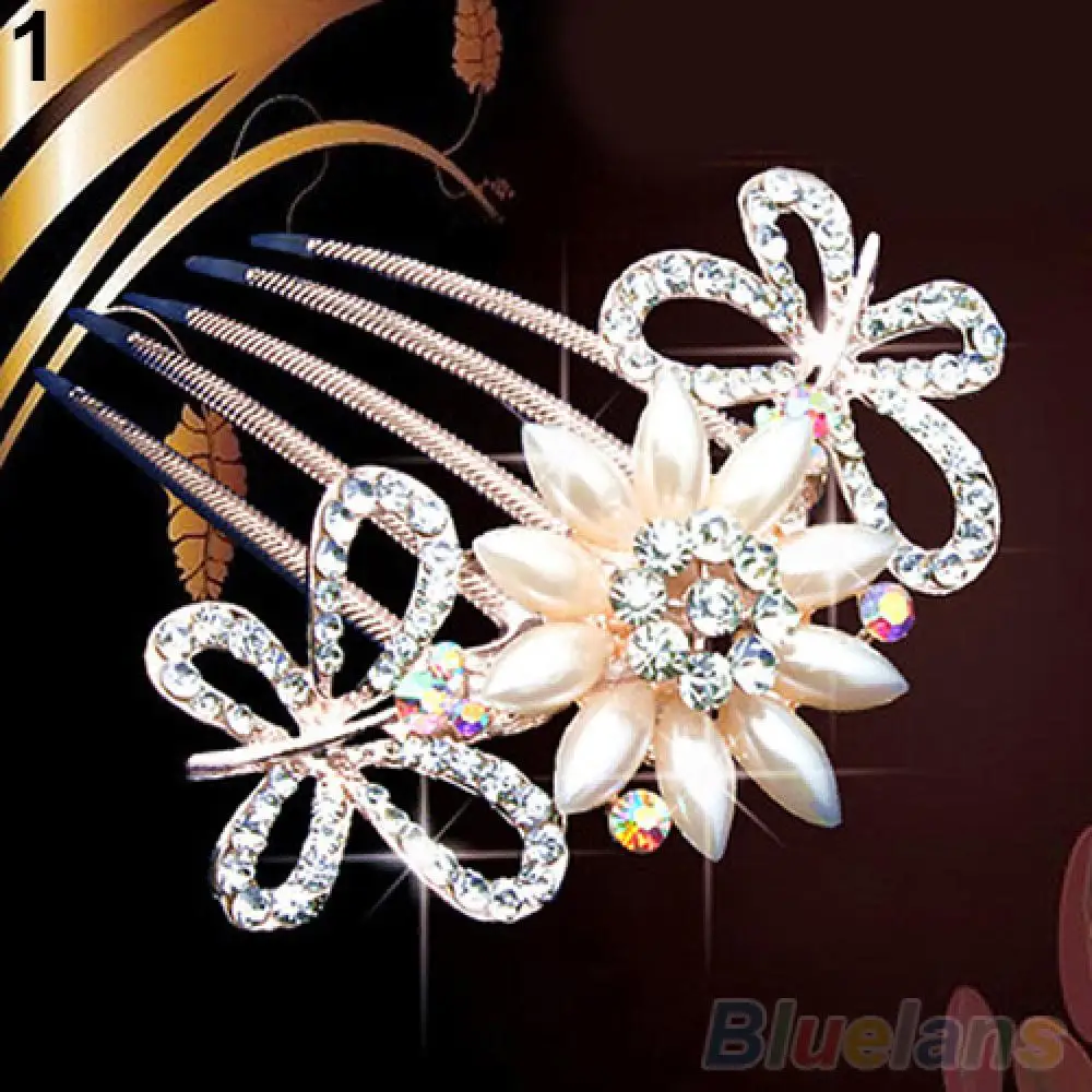 Bridal Rhinestone Faux Pearls Hairpin Flower Peacock Hair Clip Comb Head Jewelry Girls Wedding Hair Accessories